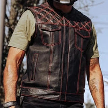 Gilet en cuir Upside avec surpiqûres rouges en losanges pour homme Open Road