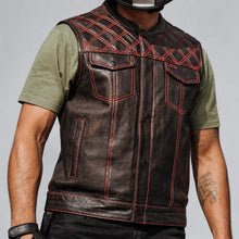Gilet pour homme Open Road en cuir avec motifs losanges surpiqués