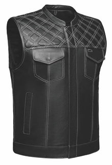 Gilet en cuir Upside avec surpiqûres losanges blanches pour homme Open Road