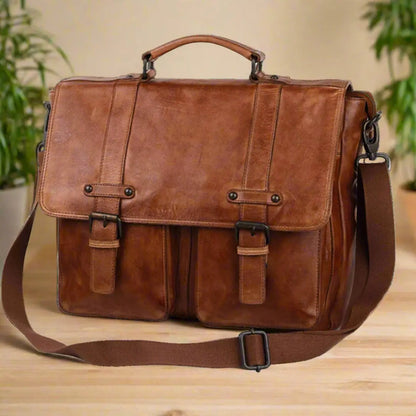 Sac pour ordinateur portable en cuir de première qualité MET. Mallette de messager avec bandoulière détachable