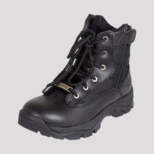 Bottes tactiques Open Road noires en cuir lacées pour femme avec fermeture éclair latérale