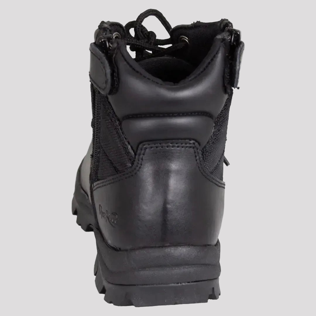 Bottes tactiques Open Road noires en cuir lacées pour femme avec fermeture éclair latérale