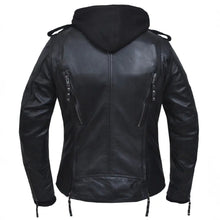 Veste de moto en cuir classique à capuche Open Road pour femmes