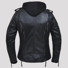 Open Road Women's Hooded Classic Leather Motorcycle Jacket