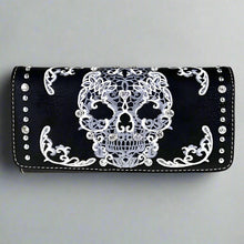 Portefeuille à trois volets en similicuir Sugar Skull pour femme Open Road