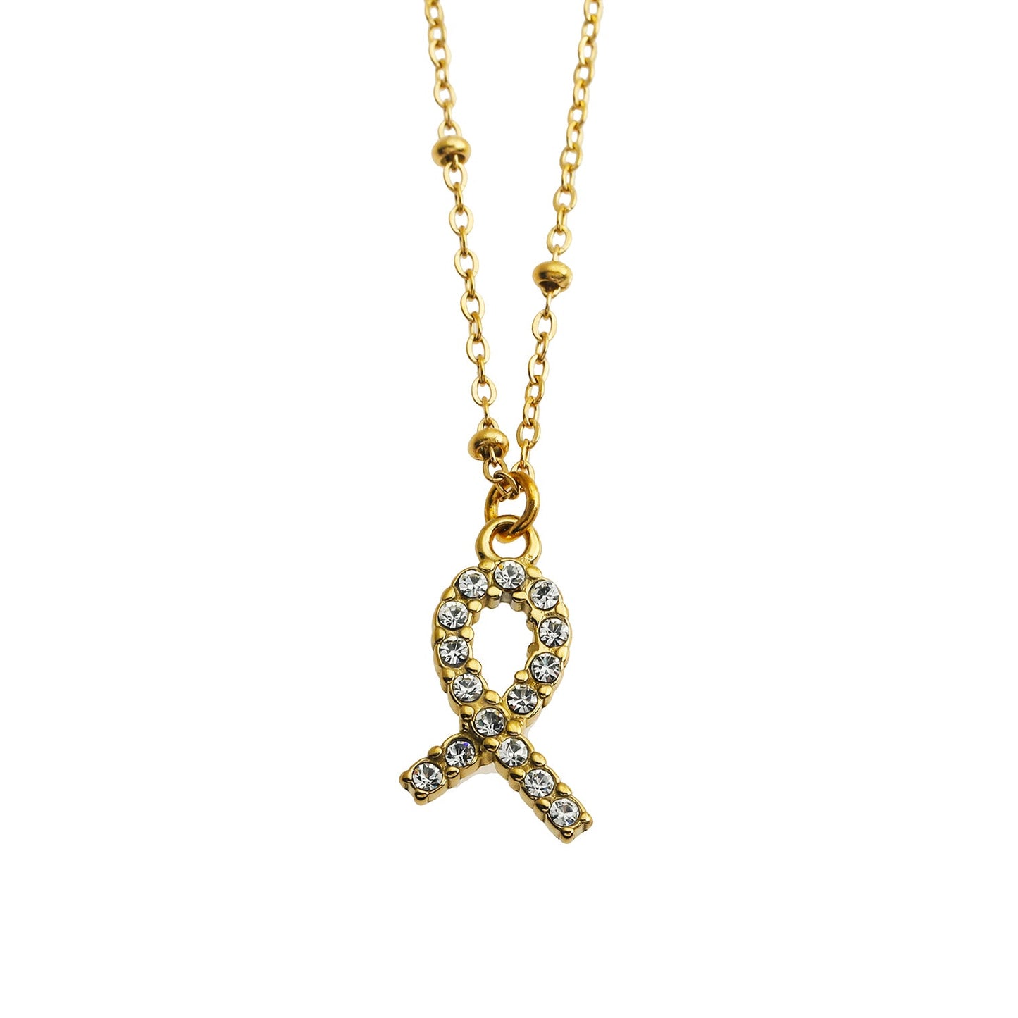 RUBAN : Pendentif Ruban Combattant le Cancer avec Zircone Pavée Dorée