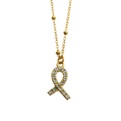 RUBAN : Pendentif Ruban Combattant le Cancer avec Zircone Pavée Dorée