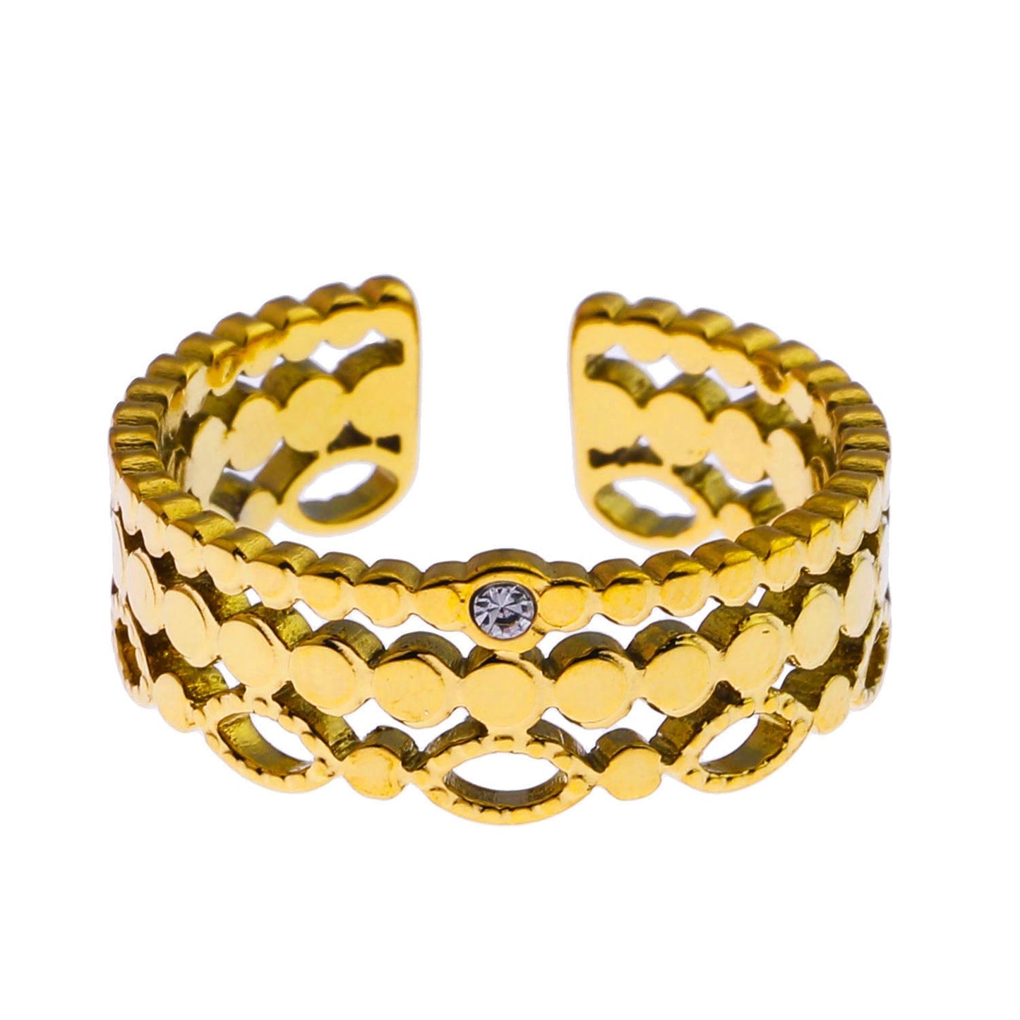 PERLA : Bague multi-joncs d'inspiration vintage avec solitaire en oxyde de zirconium