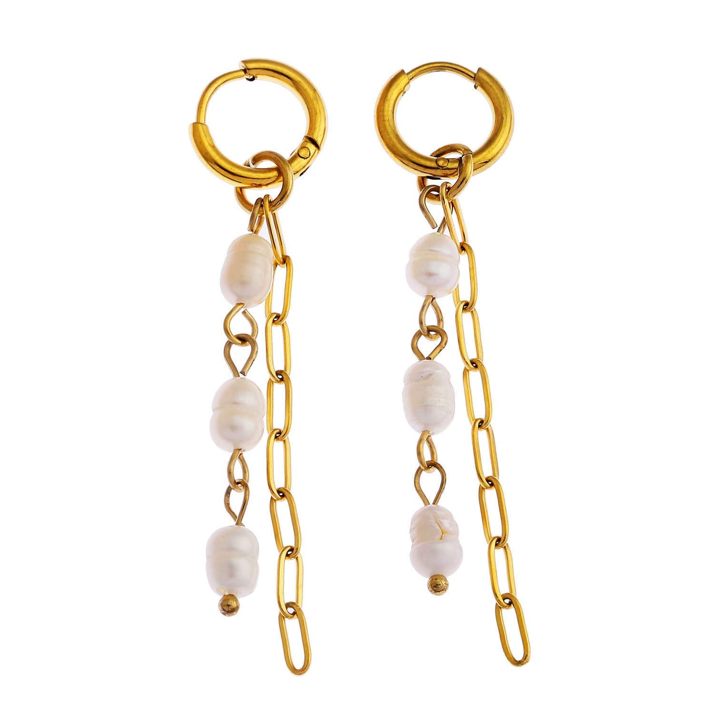 Boucles d'oreilles pendantes AILIA Duo de chaînes reliées avec perles d'eau douce
