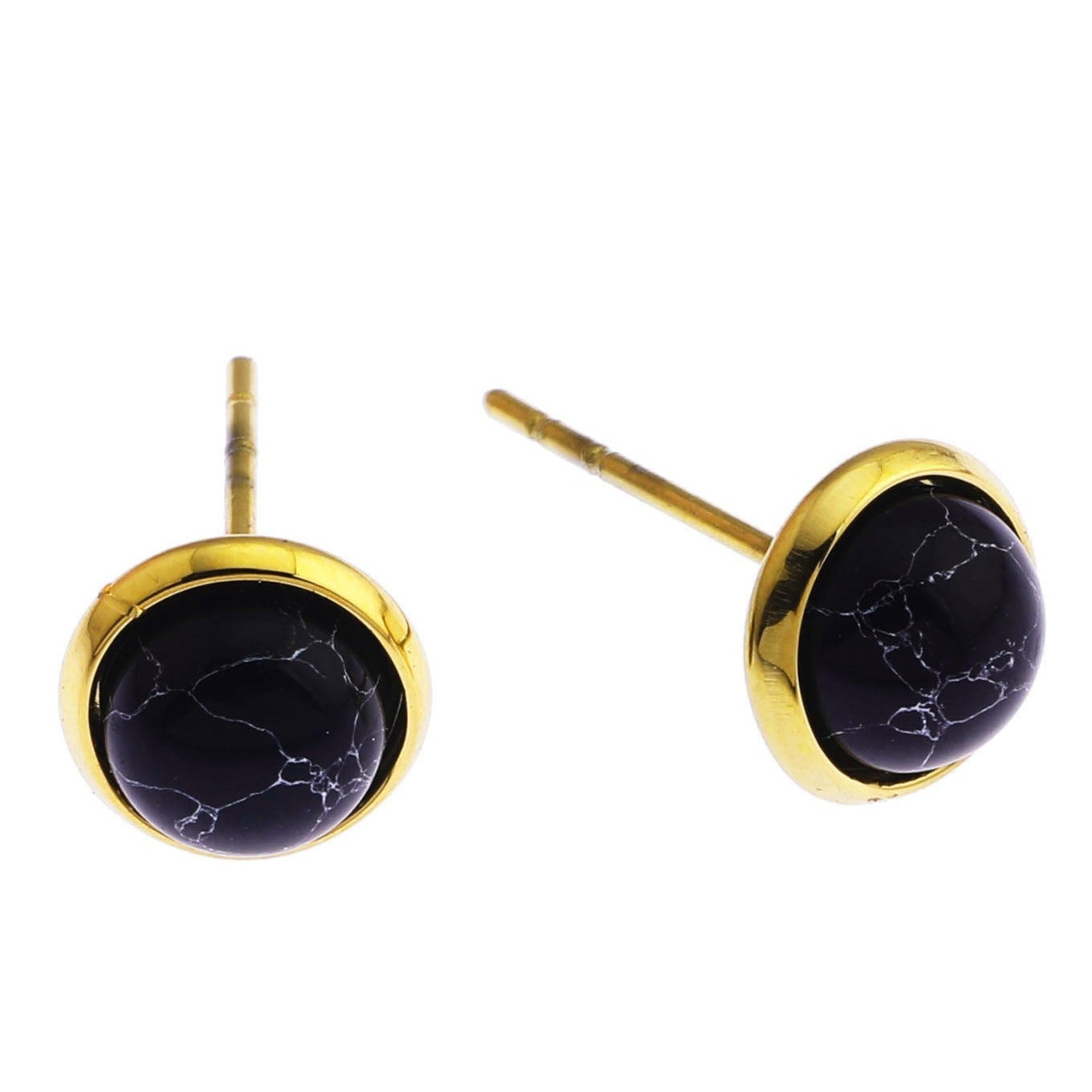 Boucles d'oreilles clous classiques CECILIA en pierre naturelle noire