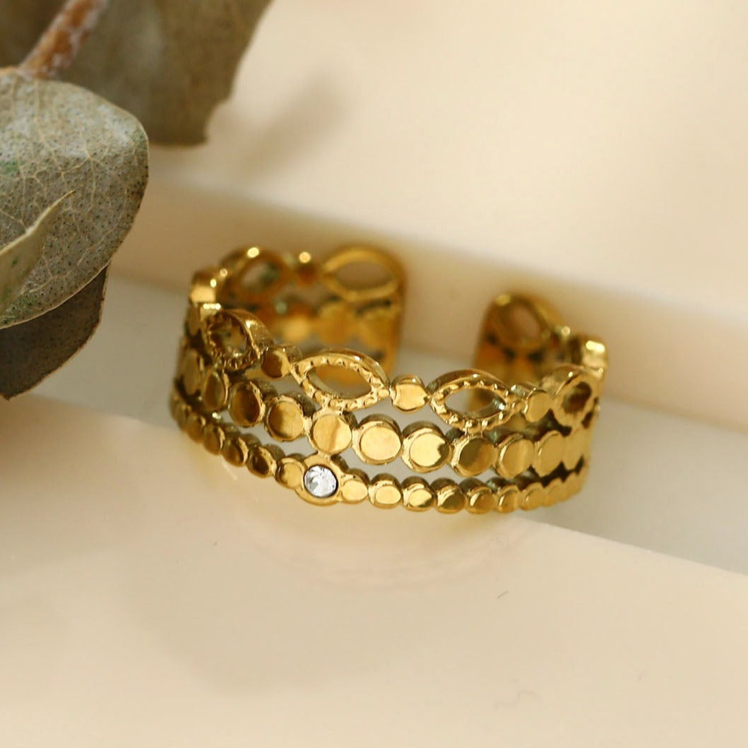 PERLA : Bague multi-joncs d'inspiration vintage avec solitaire en oxyde de zirconium