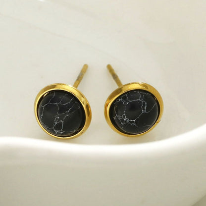 Boucles d'oreilles clous classiques CECILIA en pierre naturelle noire