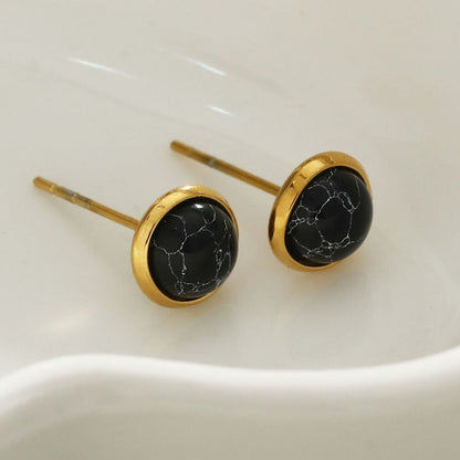 Boucles d'oreilles clous classiques CECILIA en pierre naturelle noire