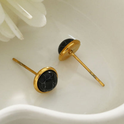 Boucles d'oreilles clous classiques CECILIA en pierre naturelle noire