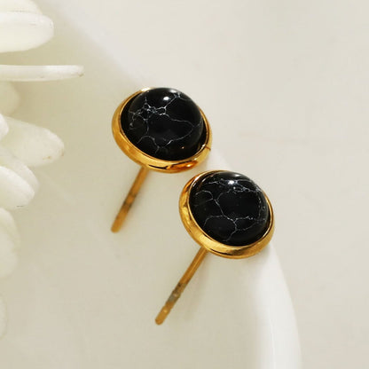 Boucles d'oreilles clous classiques CECILIA en pierre naturelle noire