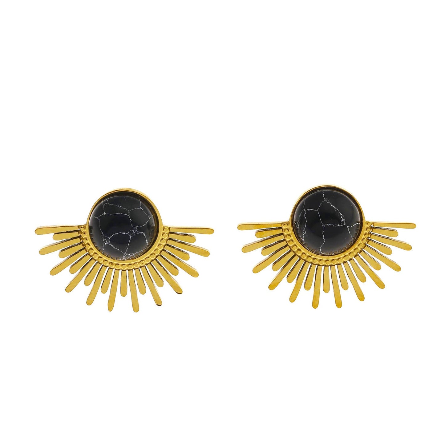 Boucles d'oreilles clous en pierre noire naturelle motif demi-soleil LOVISA