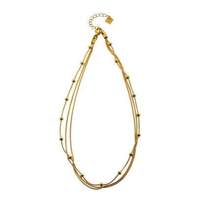 KAKIA : Collier superposé Triple Chaîne Peau de Serpent avec perles