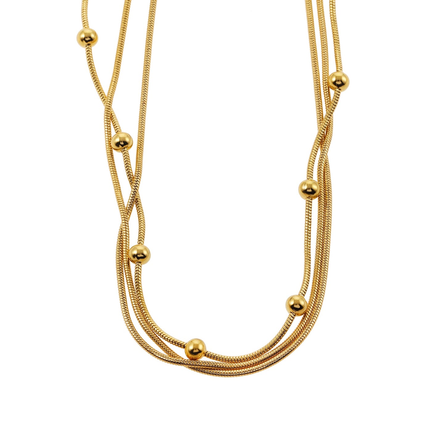 KAKIA : Collier superposé Triple Chaîne Peau de Serpent avec perles