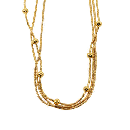 KAKIA : Collier superposé Triple Chaîne Peau de Serpent avec perles