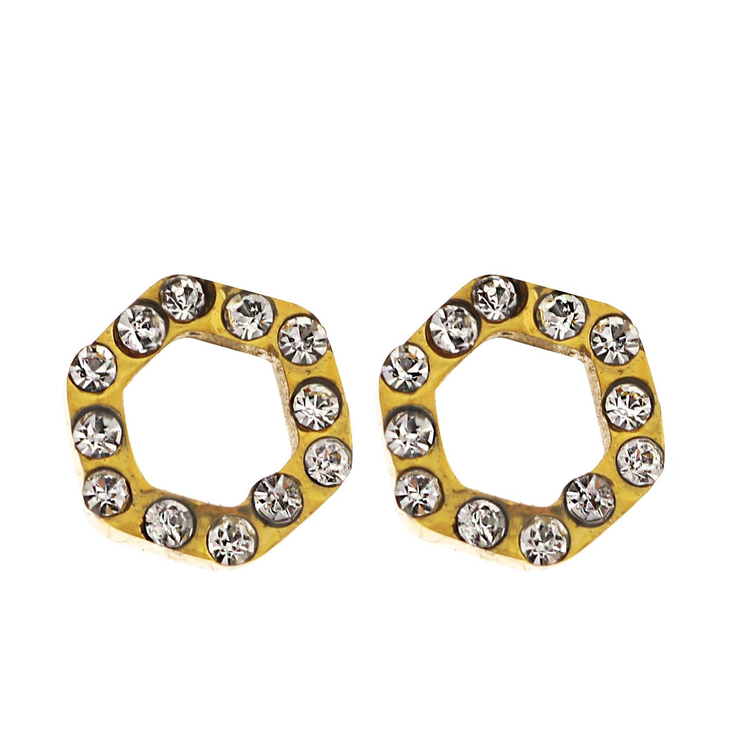ELSA Gold : Boucles d'oreilles clous hexagonales en zircone