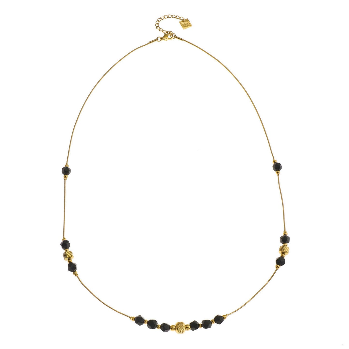 Collier chaîne perles obsidienne noire et or MARA