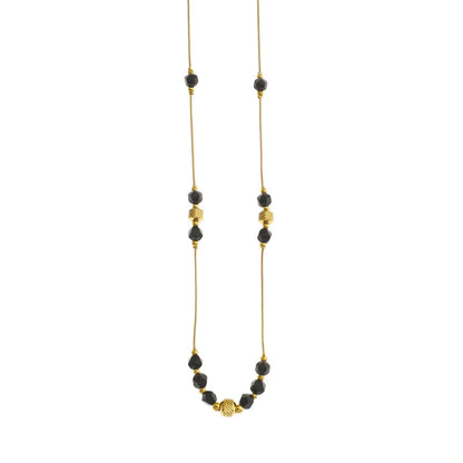 Collier chaîne perles obsidienne noire et or MARA
