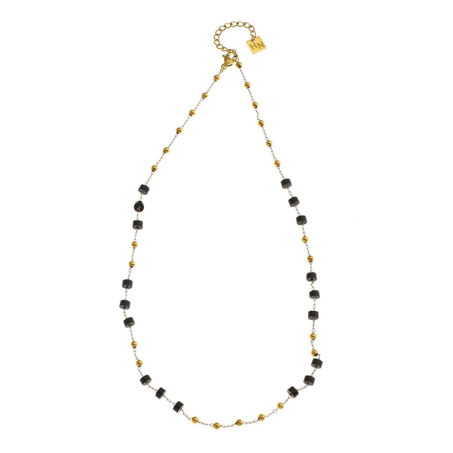 SANTA CRUZ Noir : Collier ras du cou en perles d'onyx noir et or