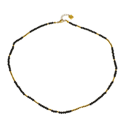 Collier chaîne LINA en cristal noir et perles dorées