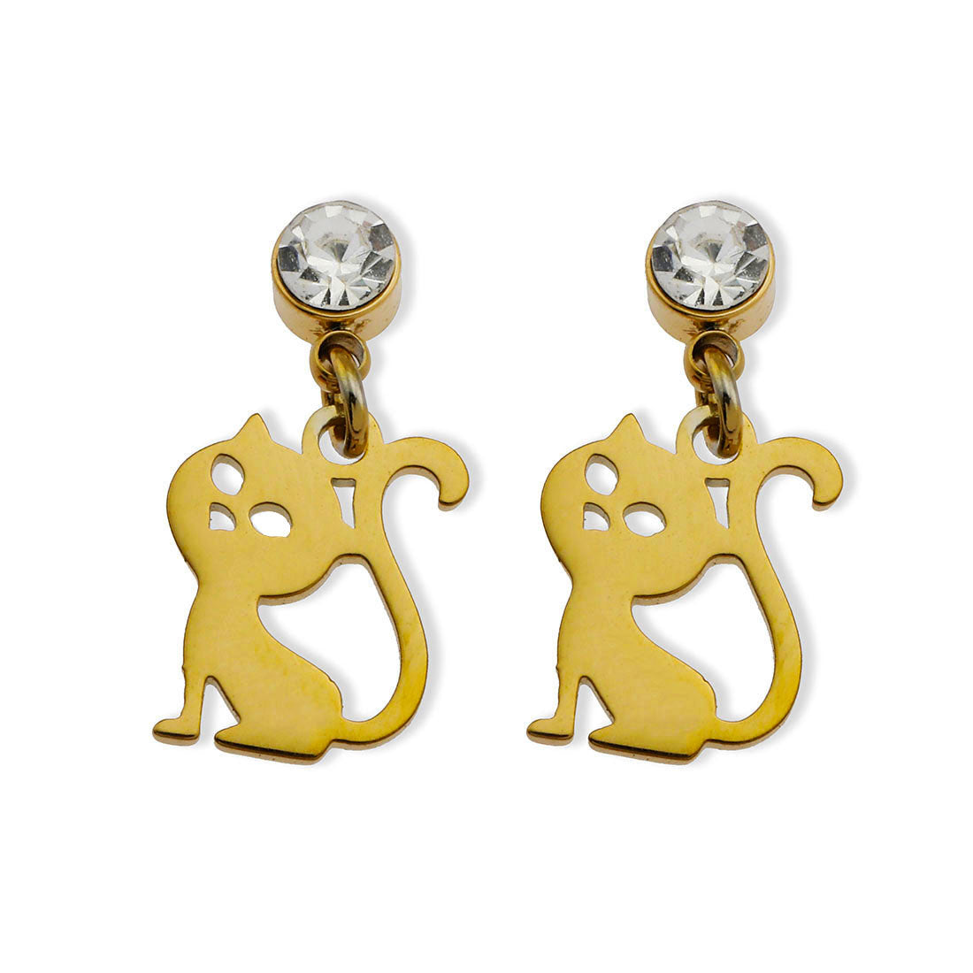 KITTY : Boucles d'oreilles chat avec une pierre de zircone cubique (CZ)