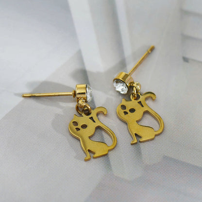 KITTY : Boucles d'oreilles chat avec une pierre de zircone cubique (CZ)