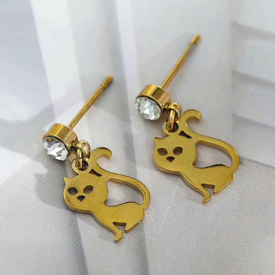 KITTY : Boucles d'oreilles chat avec une pierre de zircone cubique (CZ)