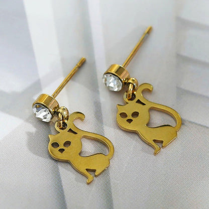 KITTY : Boucles d'oreilles chat avec une pierre de zircone cubique (CZ)