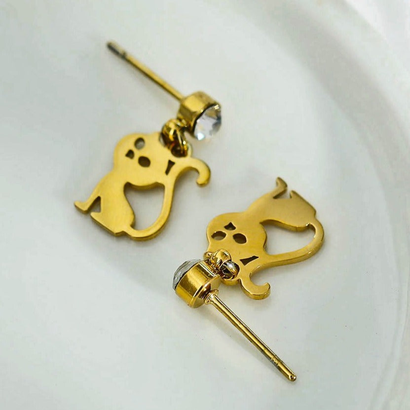 KITTY : Boucles d'oreilles chat avec une pierre de zircone cubique (CZ)