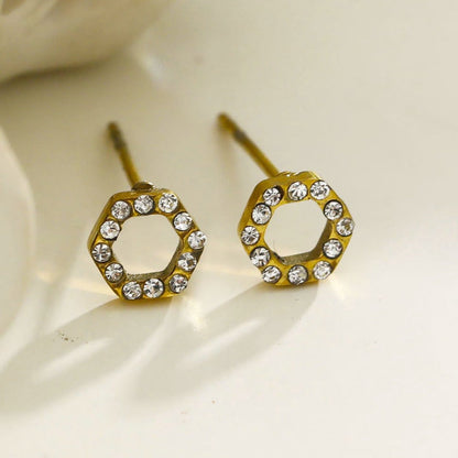 ELSA Gold : Boucles d'oreilles clous hexagonales en zircone
