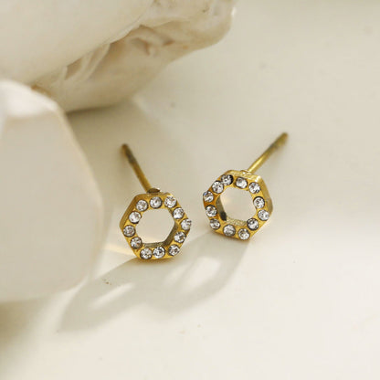 ELSA Gold : Boucles d'oreilles clous hexagonales en zircone