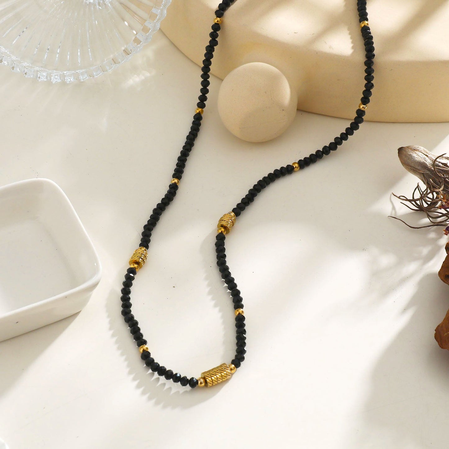 Collier TATIANA Perles Noires Cristal & Or