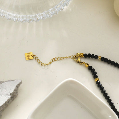 Collier TATIANA Perles Noires Cristal & Or