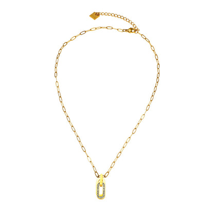 CHICALA : Collier à mailles trombone avec pendentif breloque ovale incrustée d'oxydes de zirconium