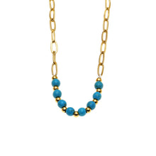 LIZBOA: Paper-Clip Linked Chain & CHALCHITE Stones Combination Necklace