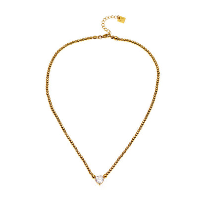 Collier avec pendentif cœur en zircone et chaîne à billes CROMER