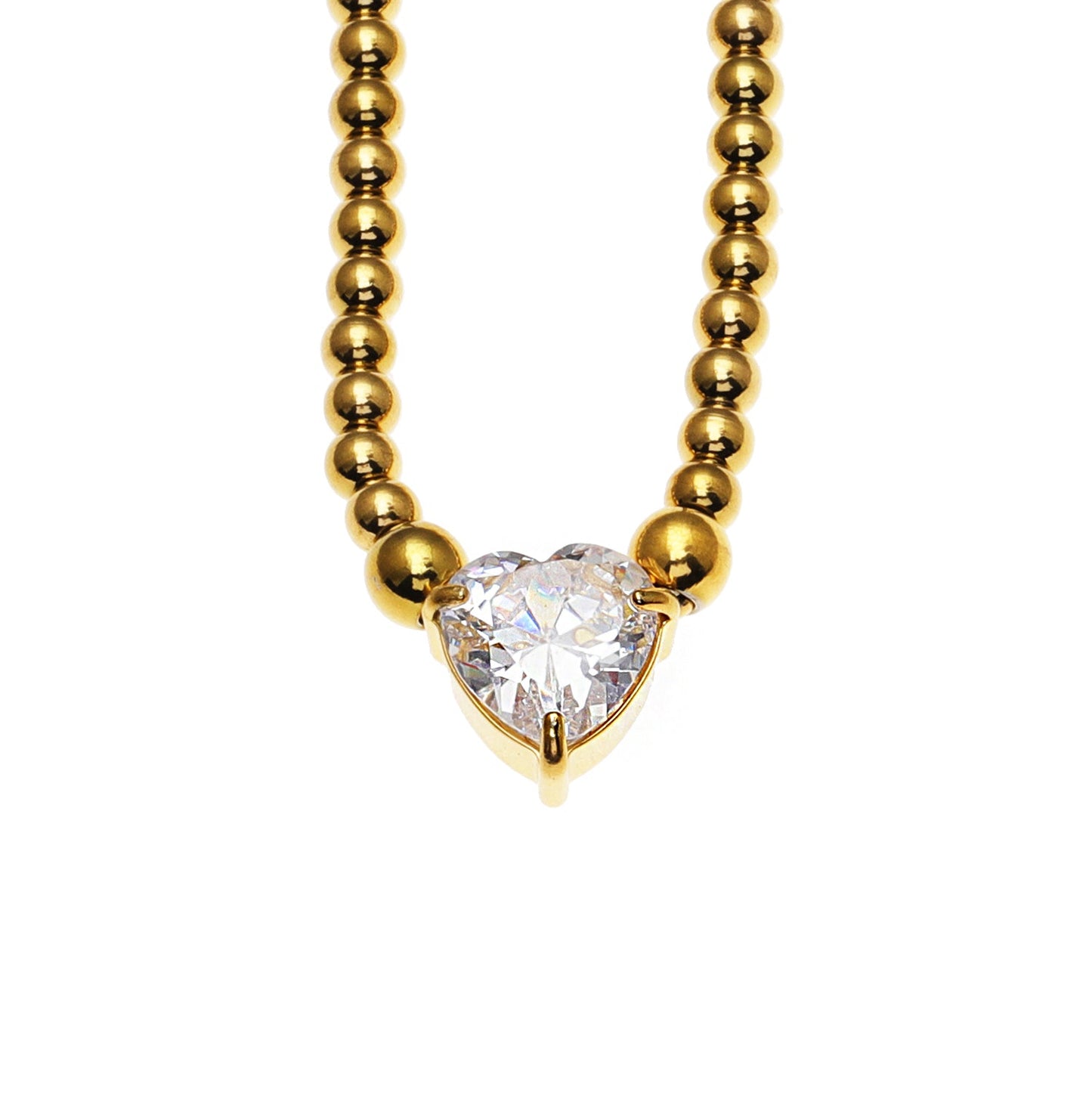 Collier avec pendentif cœur en zircone et chaîne à billes CROMER