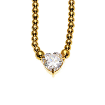 Collier avec pendentif cœur en zircone et chaîne à billes CROMER