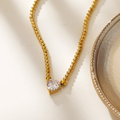 Collier avec pendentif cœur en zircone et chaîne à billes CROMER
