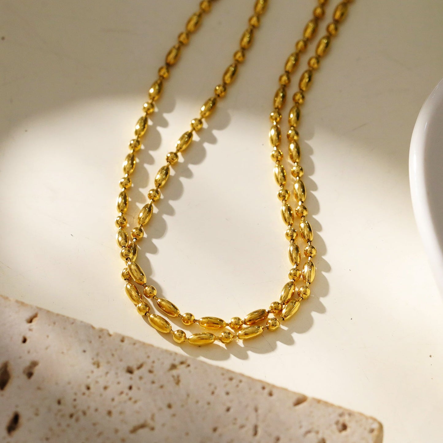 GUADIX : Collier chaîne à perles rondes et ovales, double épaisseur