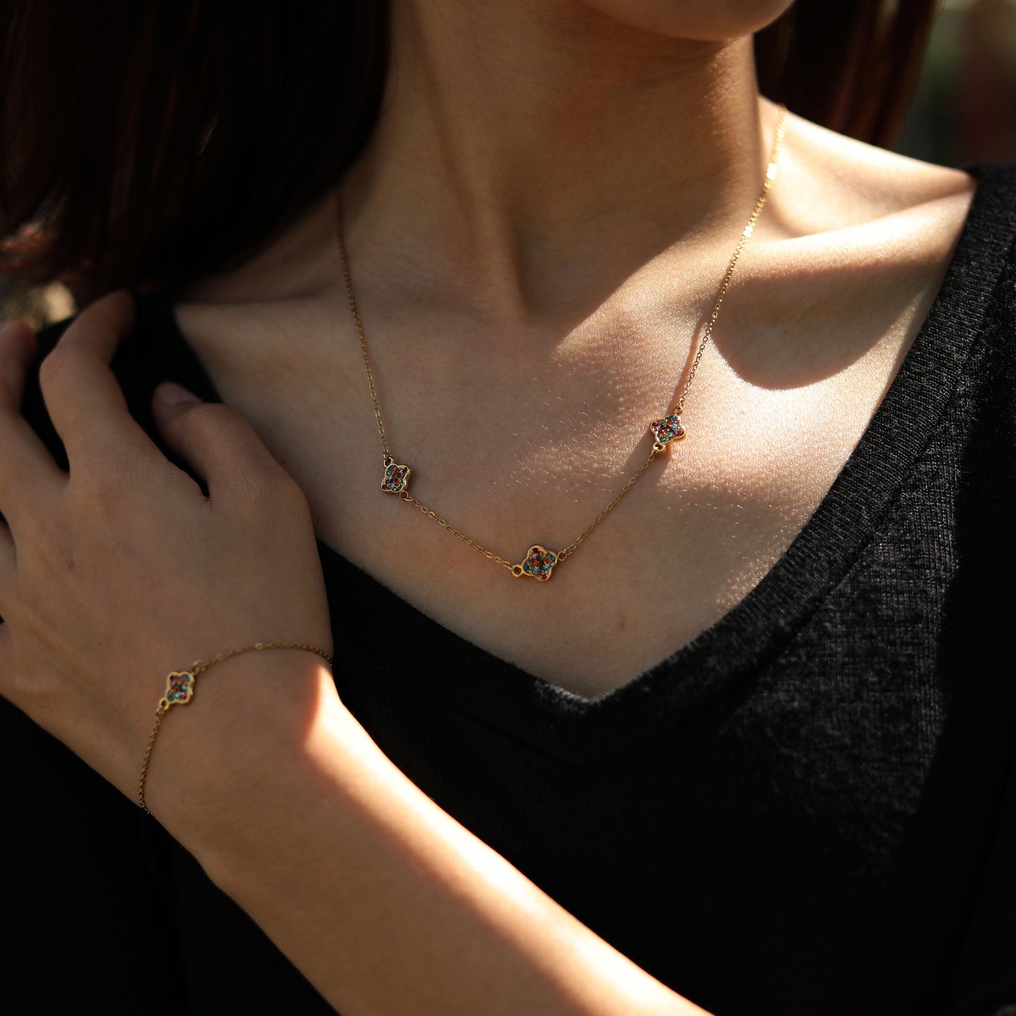 Collier Or breloques Zirconia colorées ELLIS