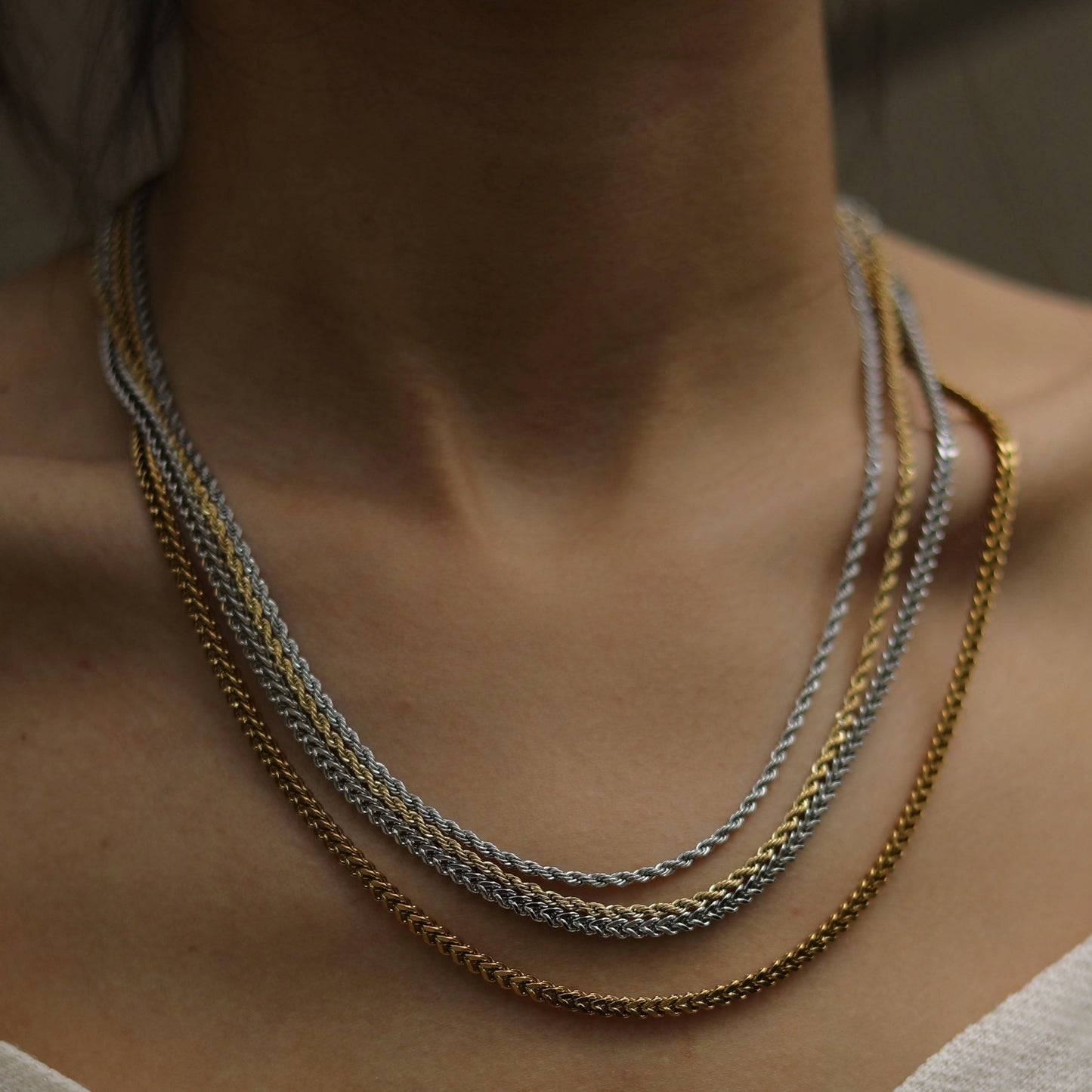 ULYANA: Collier chaîne corde doré - 16 pouces
