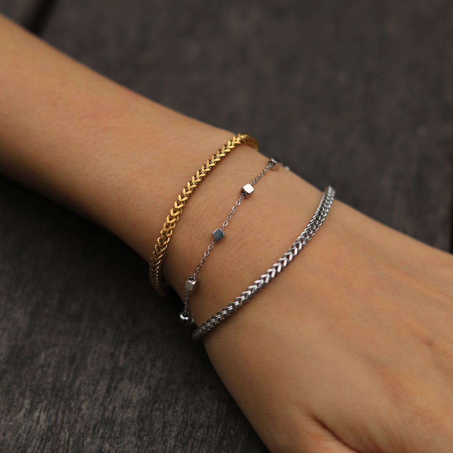 BILLIE Argent (Or Blanc) : Bracelet Chaîne Maille Cubaine en Argent