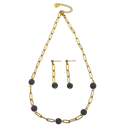 Boucles d'oreilles pendantes en pierre de lave volcanique KARLA
