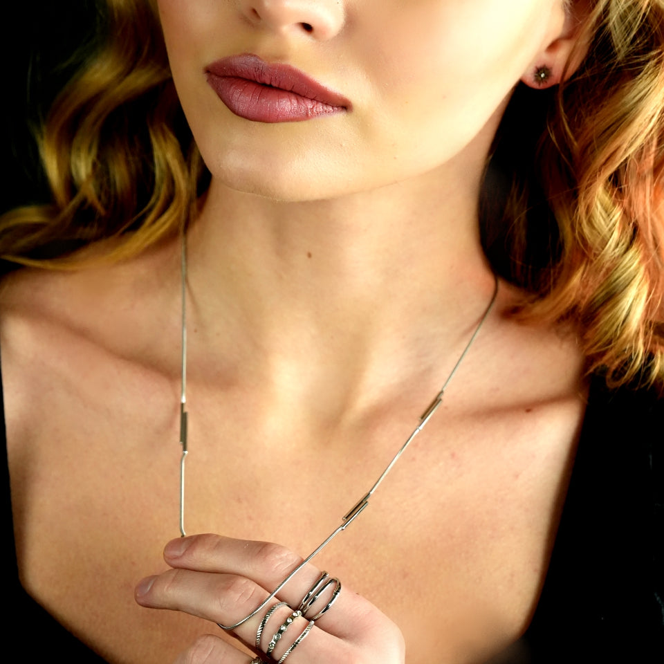 Collier PEDRINA Duo Stick en argent avec chaîne détaillée