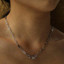 PEIGI Silver: Paper Clip Chain with Zirconia Accented Carabiner Charm